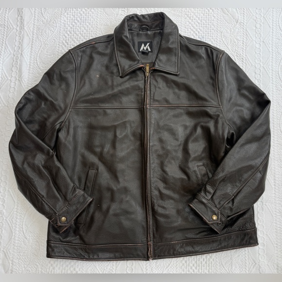 Member's Mark Other - Men's Lightly Distressed Brown Leather Jacket Bomber Motorcycle Aviator- Sz XL